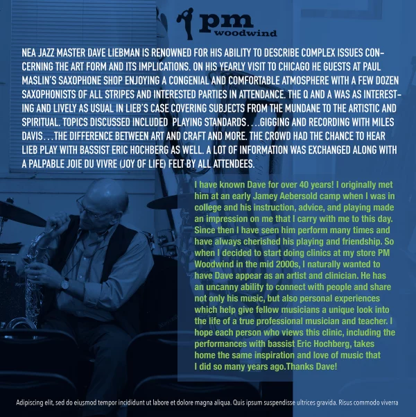 Dave Liebman at PM WoodWind 2022 Back Cover